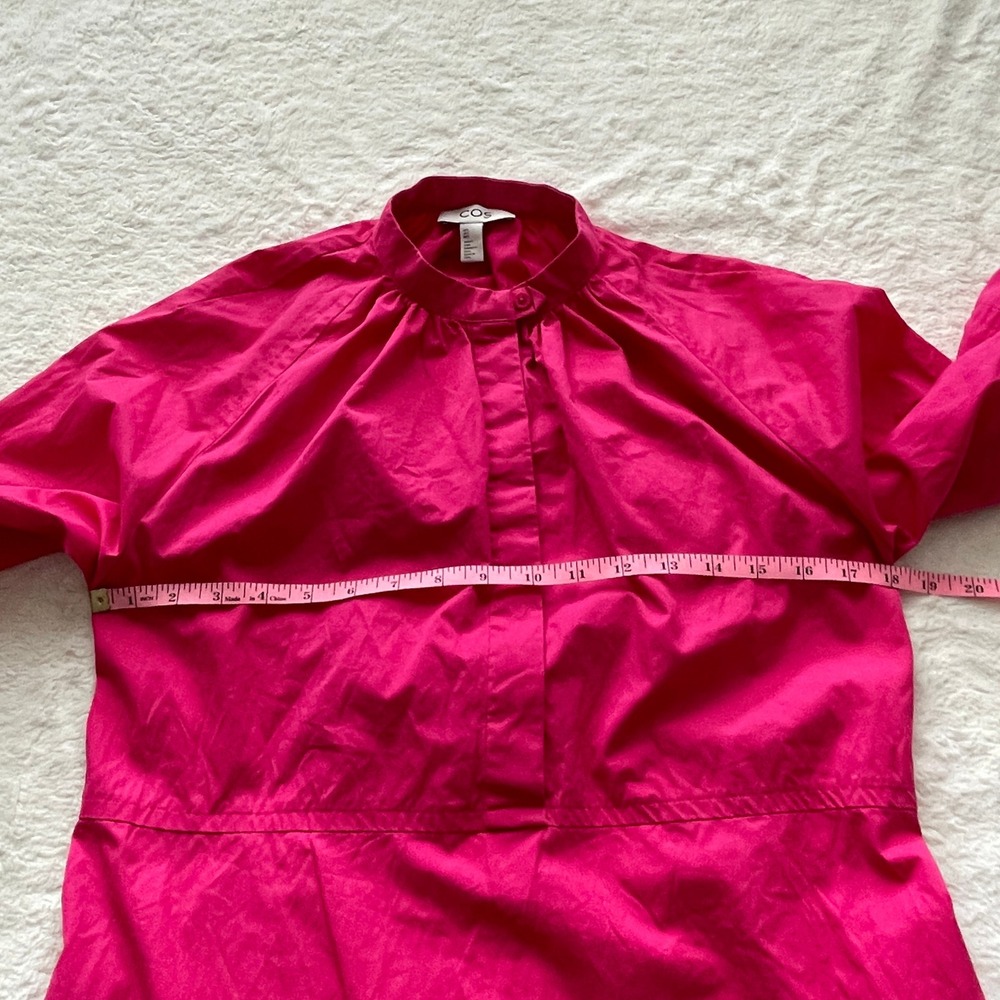 COS Relaxed-Fit Gathered Midi Shirt Dress Band Collar Poplin Pink Size 2 - Picture 11 of 14